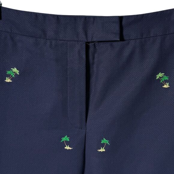 Brooks Brothers 346 Women's Pants Navy Blue Palm Trees Textured Cotton Cropped 8 - Picture 4 of 8